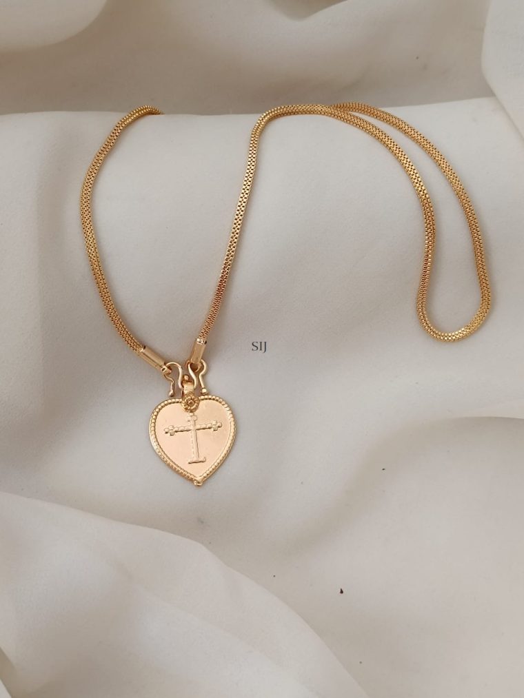 Gold Finish Chain with Cross Design in Heart Pendant