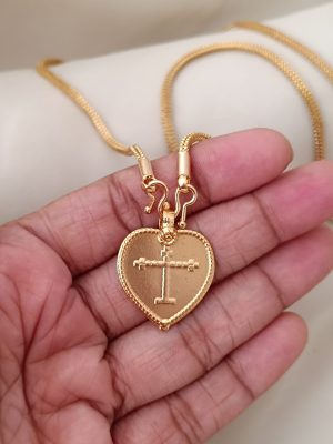 Gold Finish Chain with Cross Design in Heart Pendant