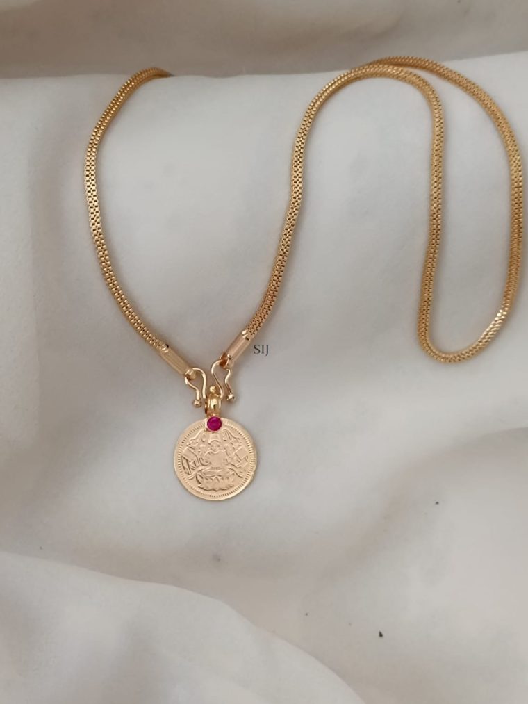 One Gram Gold Chain with Ruby Stone Lakshmi Pendant