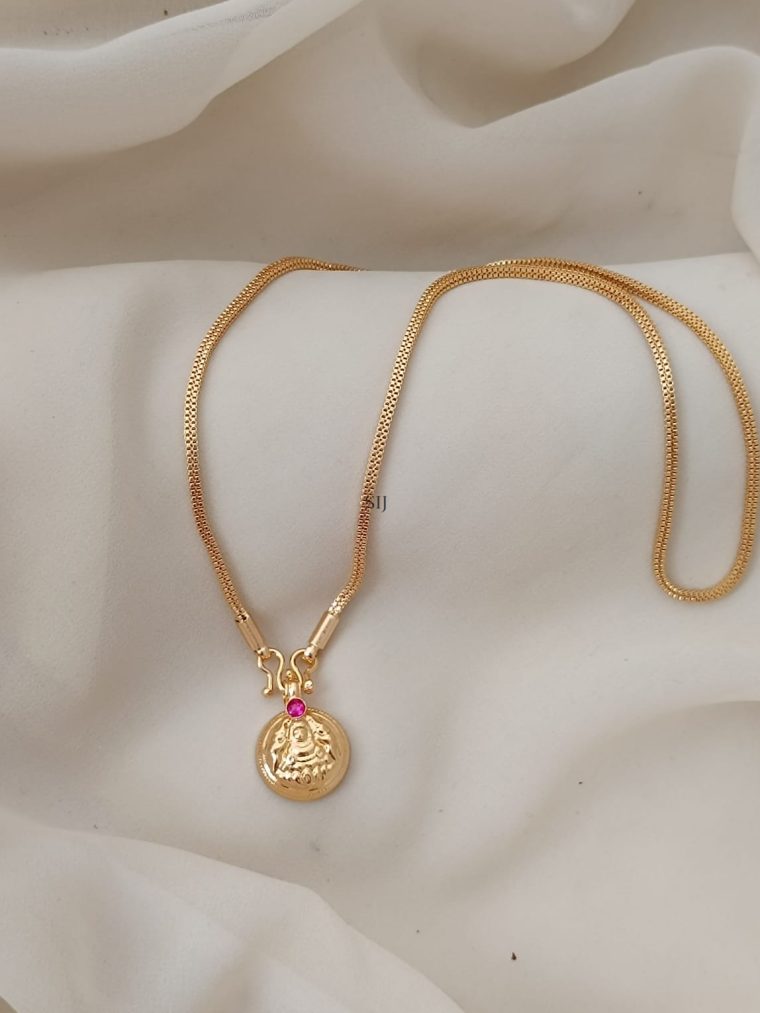 Gold Finish Chain with Ruby Stone Lakshmi Pendant