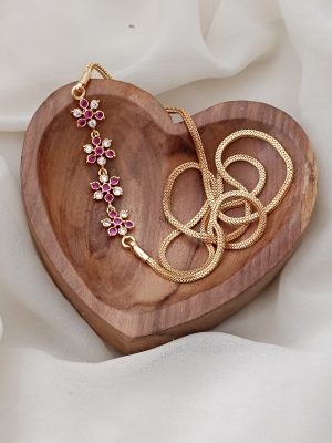 Imitation Mugappu Chain with Multi Stones Flowers Pendant