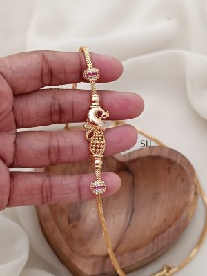 Traditional Ruby & White Peacock Mugappu Chain