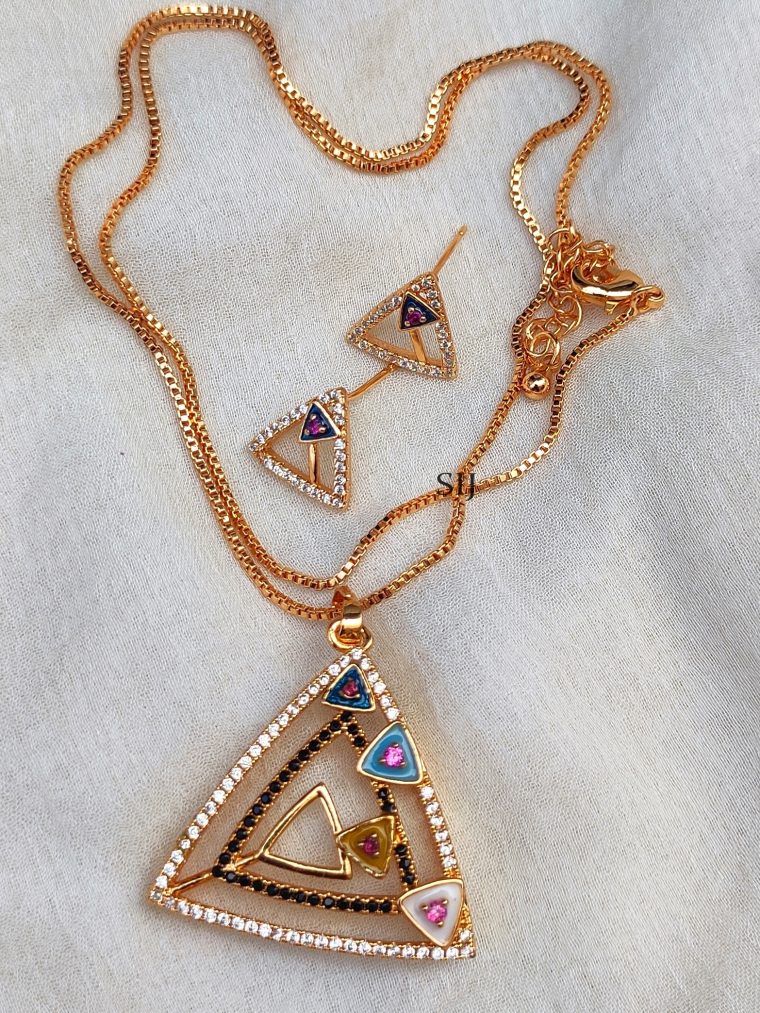 Imitation Rose Gold Plated Chain With Triangle Pendant Set