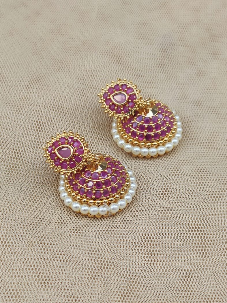 Imitation Ruby Stones Pearl Jhumkas