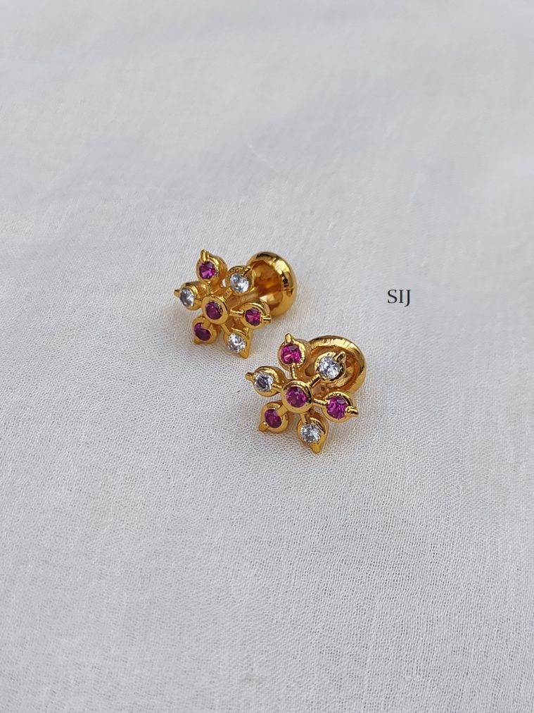 Imitation Diamond Replica White And Rose Stones Ear Studs