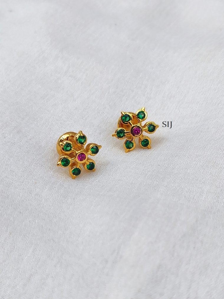 Traditional Diamond Replica Green And Rose Stones Ear Studs