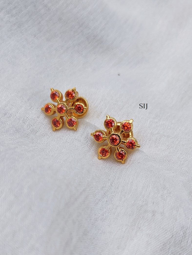 Imitation Saffron Color Stones Ear Studs