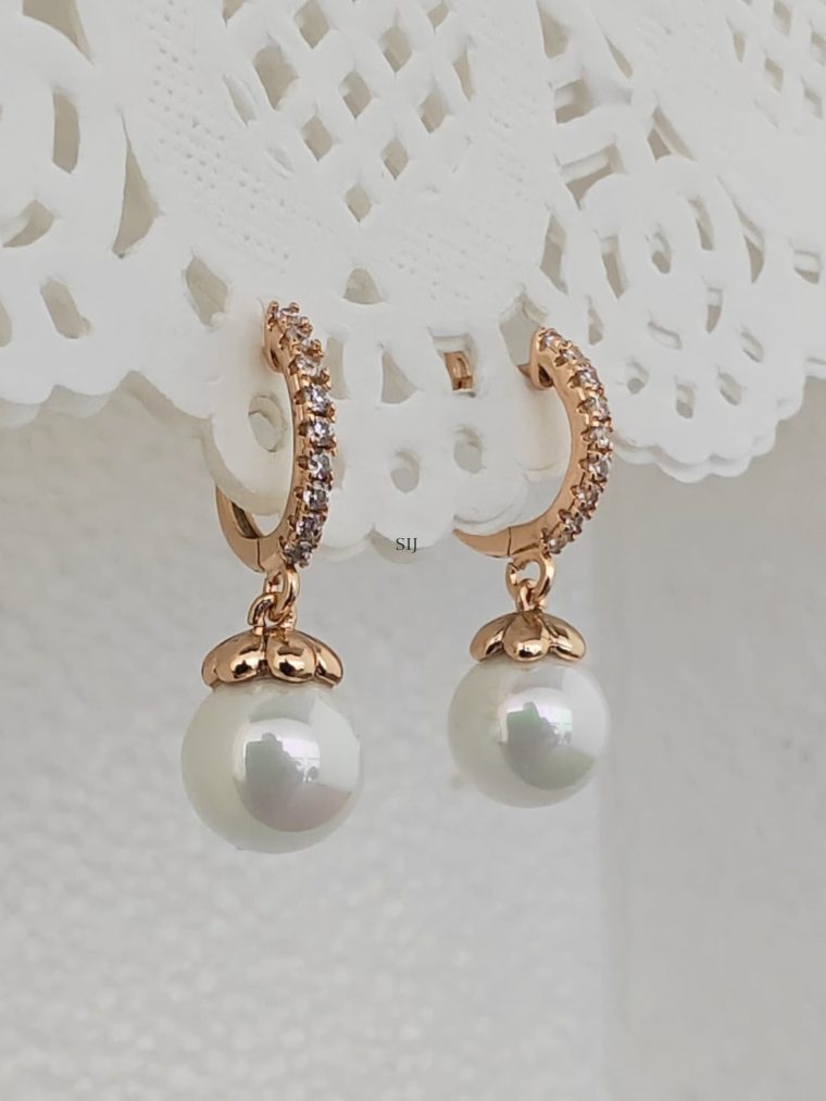 Sterling Silver AD Stones Studded Earrings with Pearl Drops