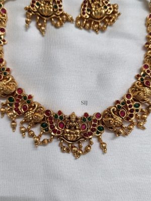 Gold Finish Multi Stones Lakshmi and Peacock Necklace