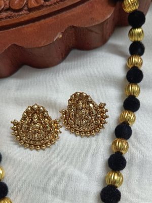 Black and Gold Beads Haram with Lakshmi Pendant