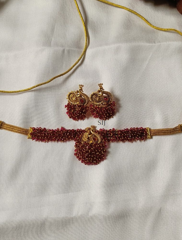 Imitation Red Beads Choker with Peacock Pendant