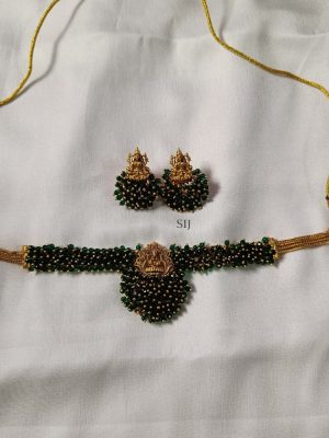 Traditional Green Beads Choker with Lakshmi Pendant