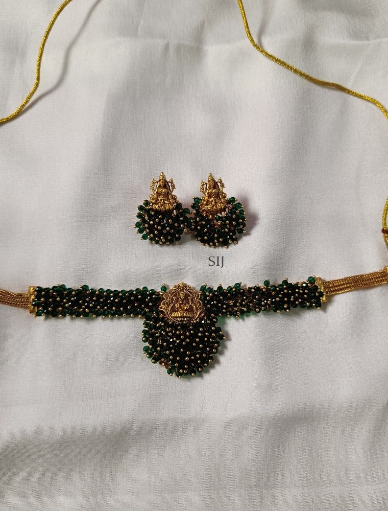 Traditional Green Beads Choker with Lakshmi Pendant