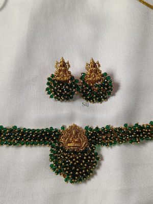 Traditional Green Beads Choker with Lakshmi Pendant