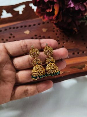 Imitation Green Stones Jhumkas