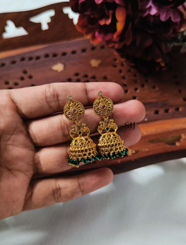 Imitation Green Stones Jhumkas