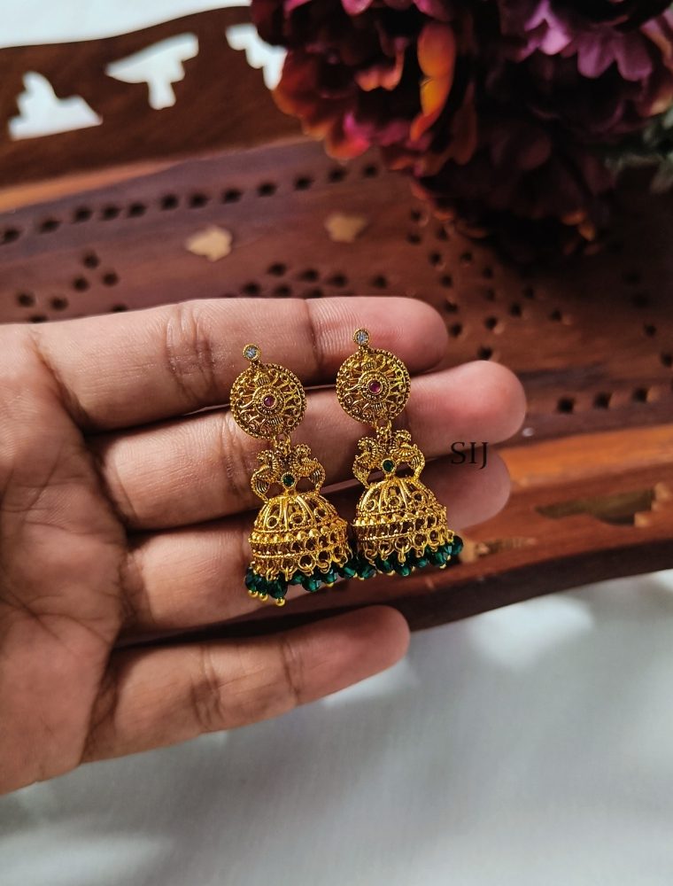 Imitation Green Stones Jhumkas