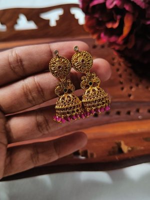 Traditional Pink Stones Jhumkas