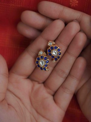 Gold Plated Mango Design Sapphire Paisley Ear Studs