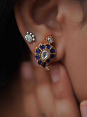 Gold Plated Mango Design Sapphire Paisley Ear Studs