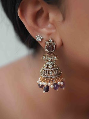 Artificial Victorian Polish Jhumkas with Dual Birds