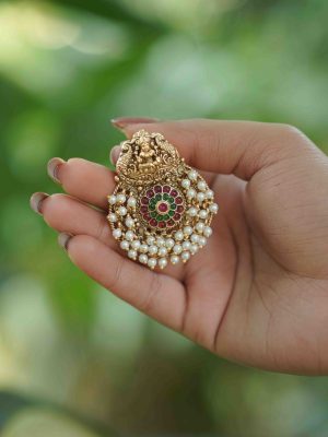 Antique Finish Lakshmi Earrings with Pearls