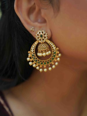 Traditional Emerald Chandbali Earrings