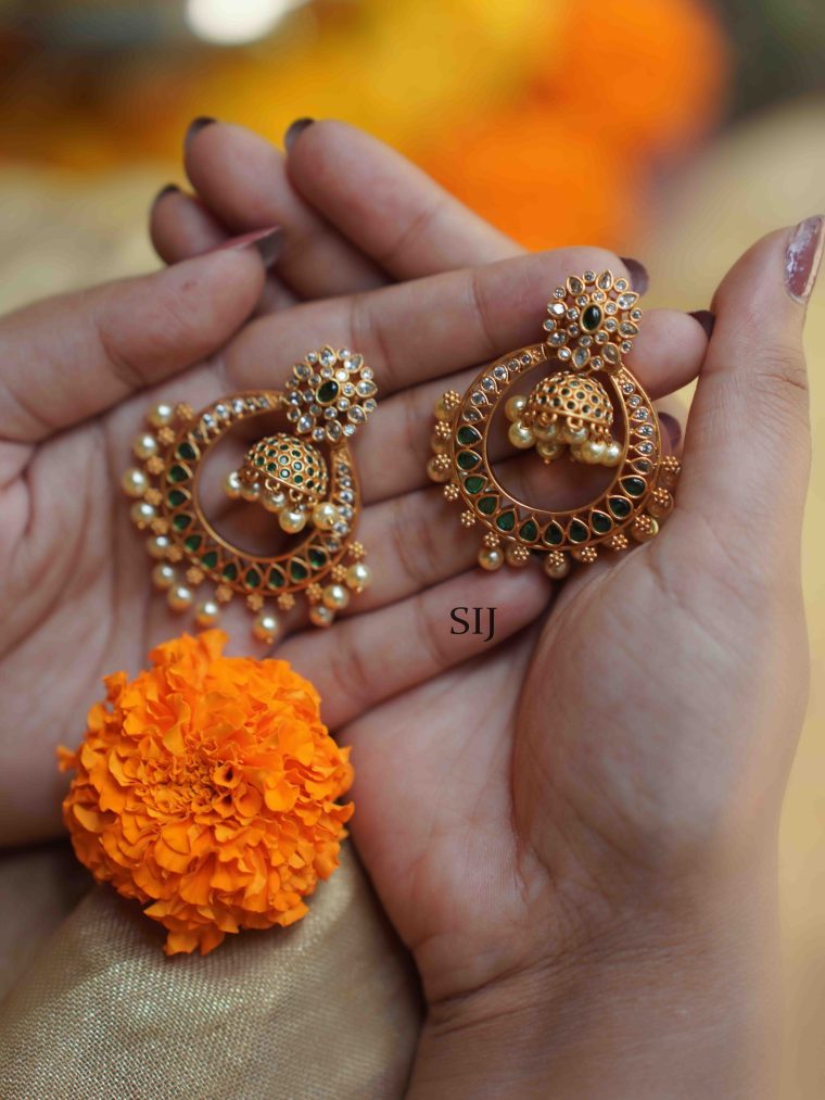 Traditional Emerald Chandbali Earrings