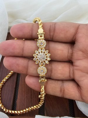 Artificial Flower Design CZ Stone Mugappu Chain