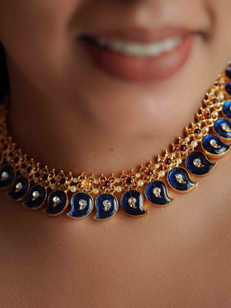 Artificial Mango Design Blue Stones Necklace