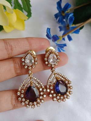 Artificial Purple And White Stone Earrings