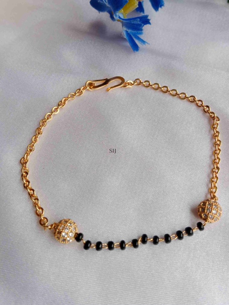 Gold Finish Black Beaded Bracelet