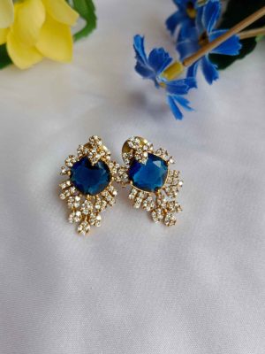 Gold Finish Blue& AD Stone Studded Earrings