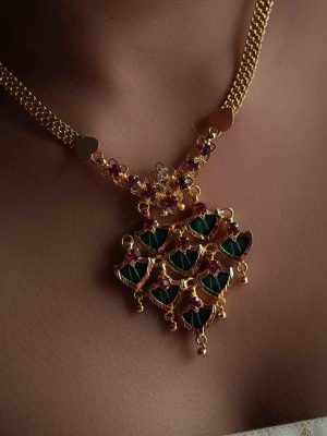 Gold Finish Contemporary Palakka Maala Necklace