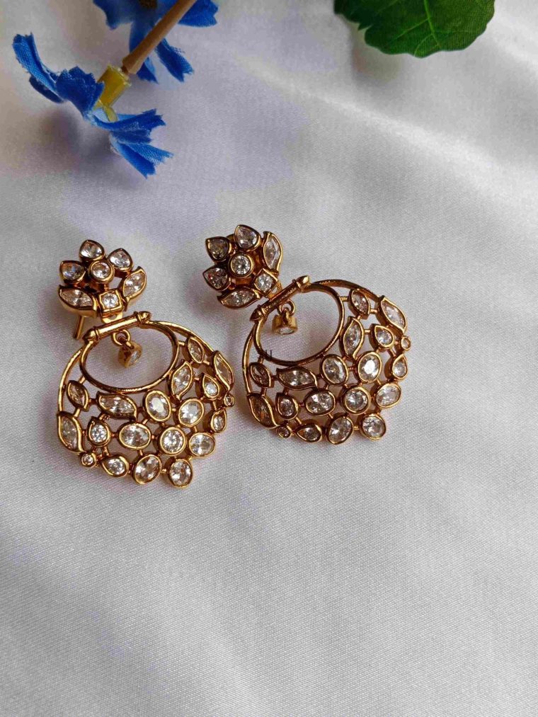 Gold Finish Flower Design Chand Bali Earrings