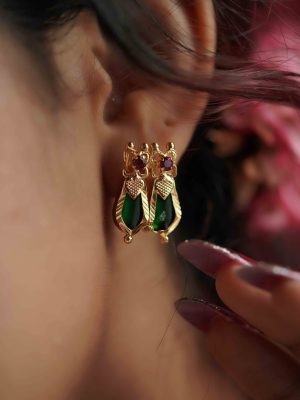 Gold Finish Palakka Design Ear Studs