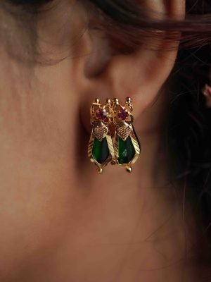 Gold Finish Palakka Design Ear Studs