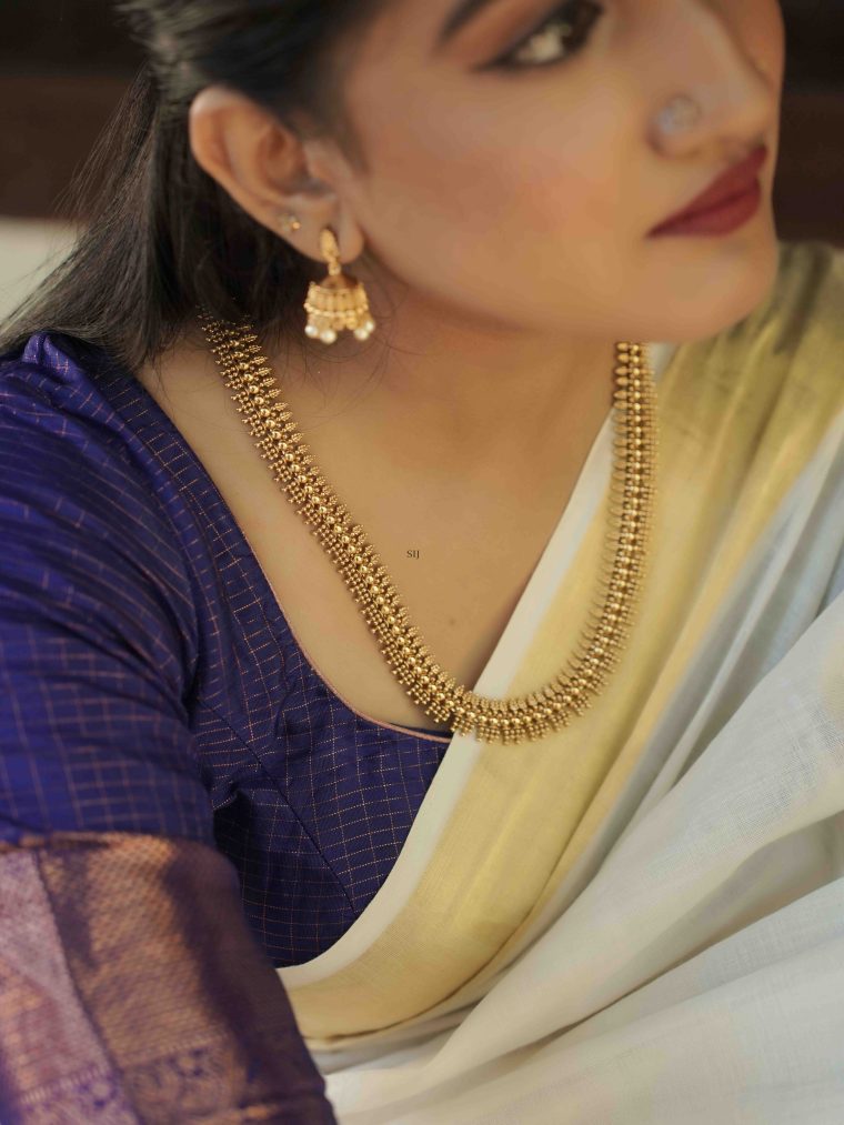 Gold Finish Pichimottu Maala With Jhumkas