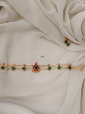 Gold Finish Ruby& Green Stones Palaka Choker