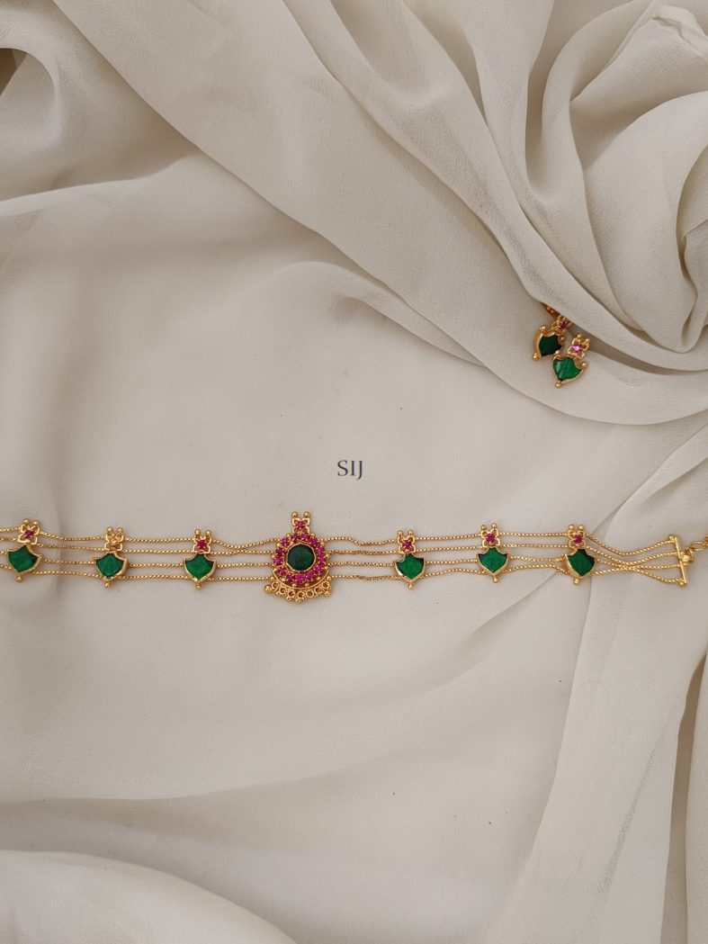 Gold Finish Ruby& Green Stones Palaka Choker