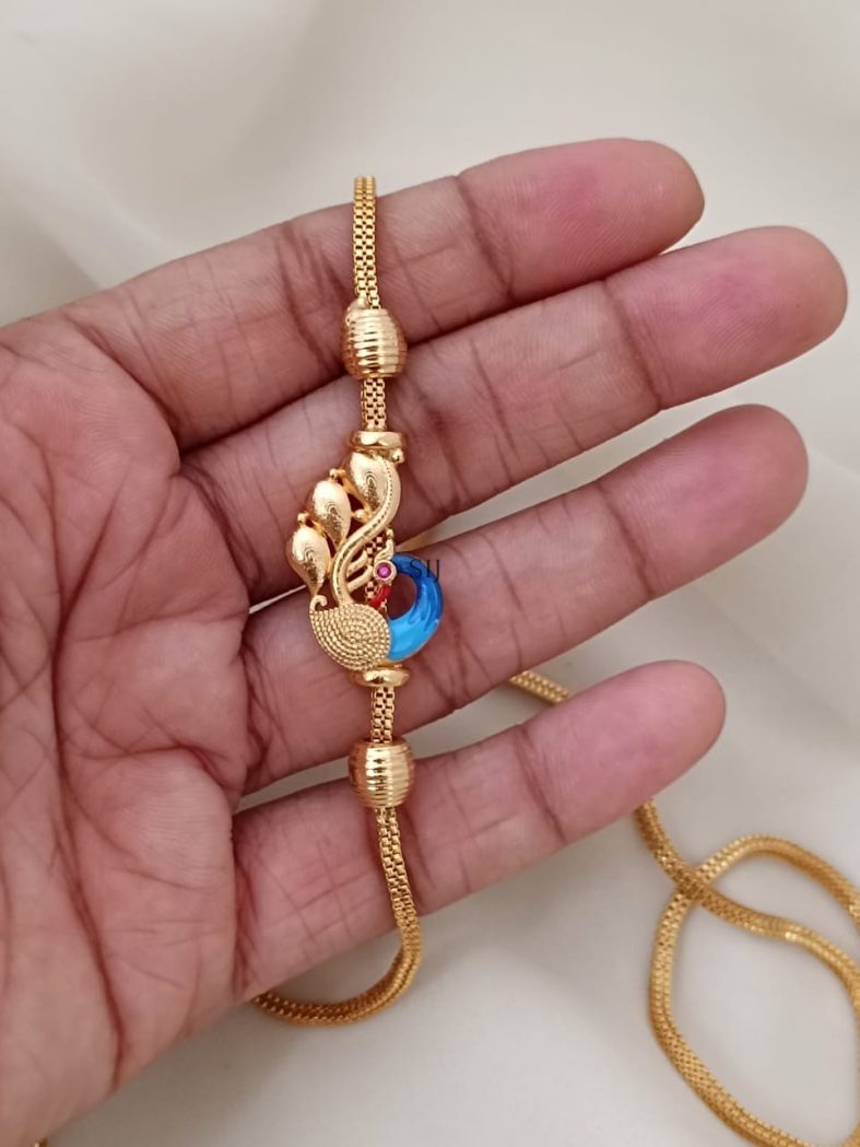 Gold Plated Enamel Peacock Mugappu Chain