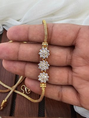 Gold Plated Flower Design CZ Stone Mugappu Chain