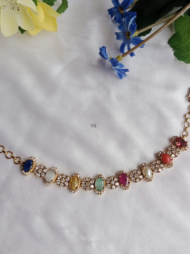 Gold Plated White Stone Navaratna Bracelet