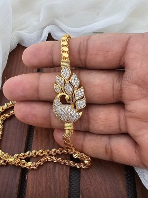 Imitation Peacock Design CZ Stone Mugappu Chain