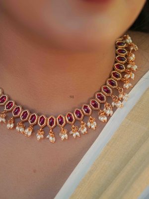 Imitation Pearl Drop Ruby Necklace