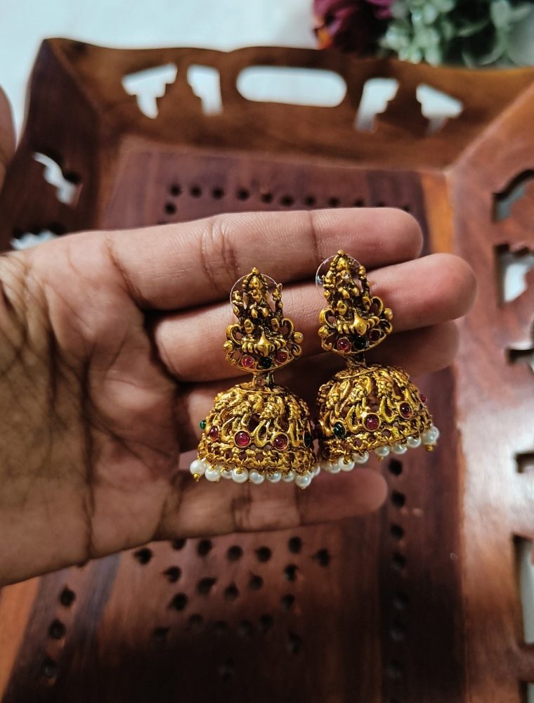 Matte Finish Lakshmi Design Jhumkas