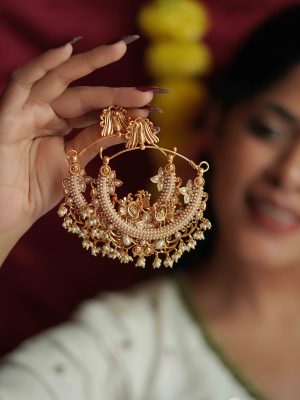 Peacock Design Pearl Drop Chaandbaali Earrings