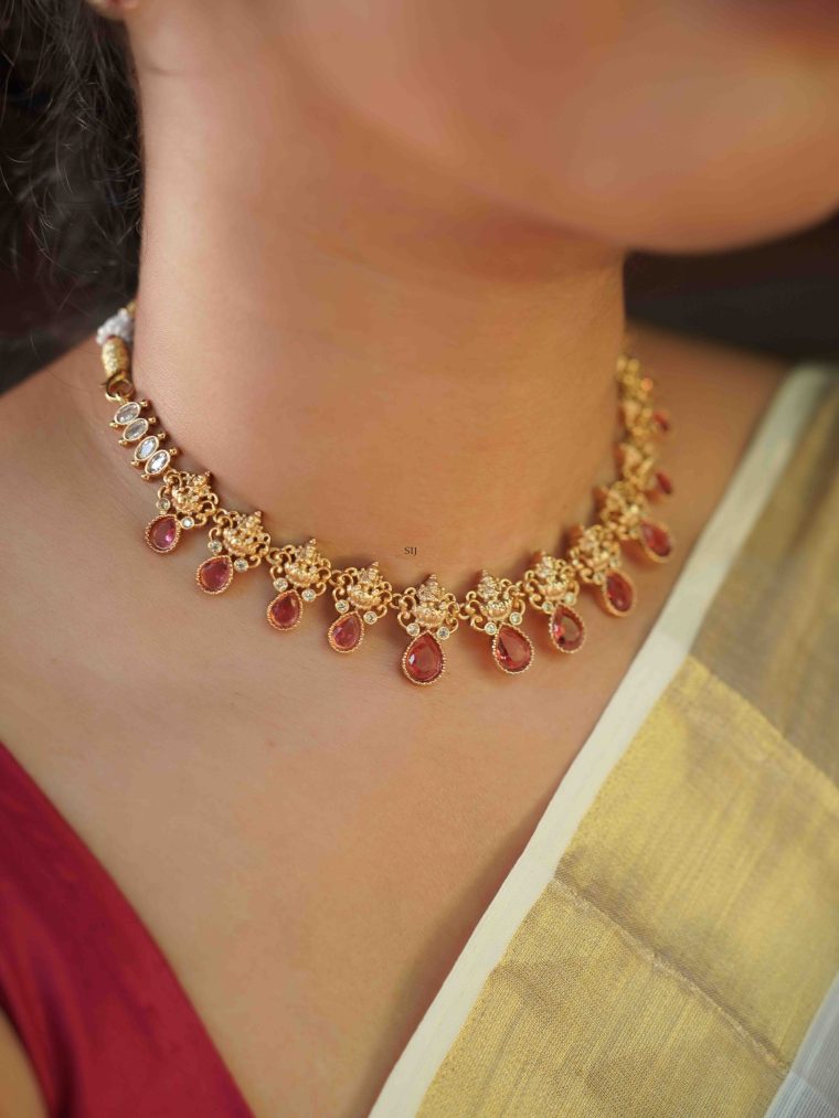 Traditional Lakshmi Teardrop Ruby Stone Necklace_3