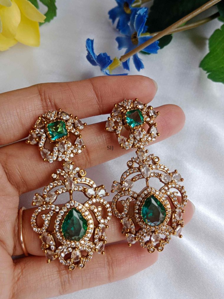 Victorian Green& White Stone Drop Earrings