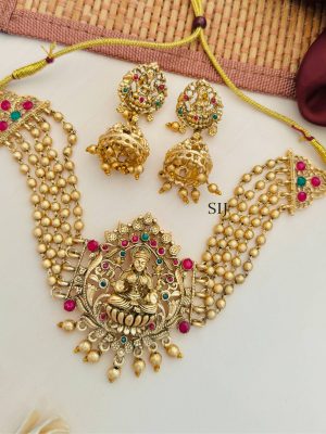 Imitation Beaded Lakshmi Necklace With Jhumkas